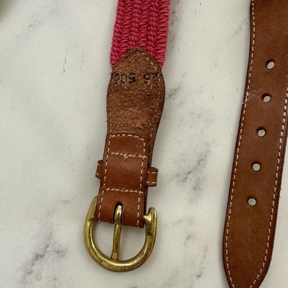 Lands End Vintage 90s Woven Stretchy Belt Size XS/S Pink Brown Leather Trim - Picture 3 of 4